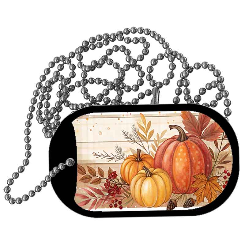 Autumn Pumpkins & Leaves Metal Novelty Dog Tag Necklace DT-14516