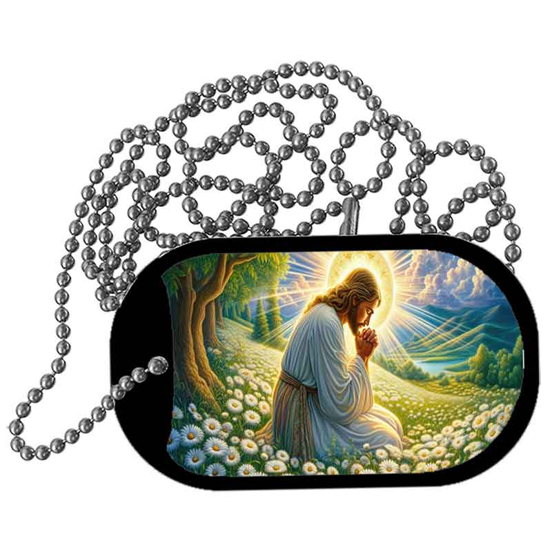 Jesus Praying Metal Novelty Dog Tag Necklace DT-14521