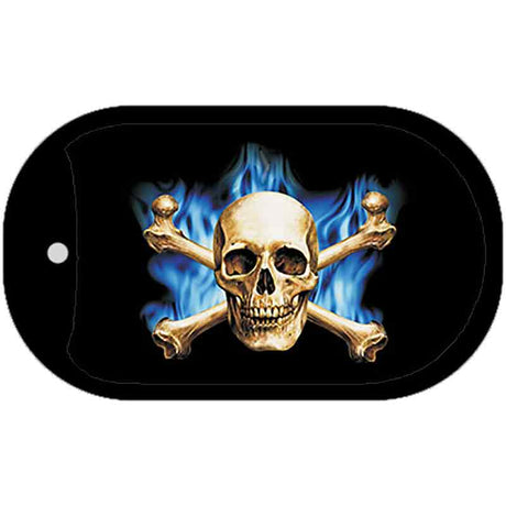 Blue Flame And Crossbones Novelty Metal Dog Tag Necklace DT-2320