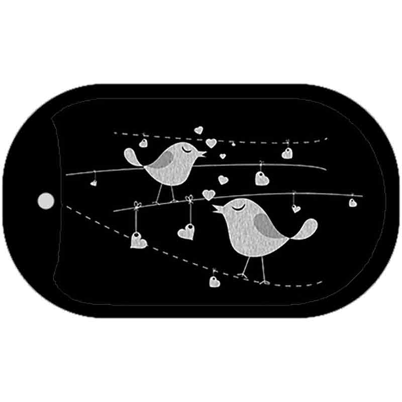 Love Birds Black Brushed Chrome Novelty Metal Dog Tag Necklace