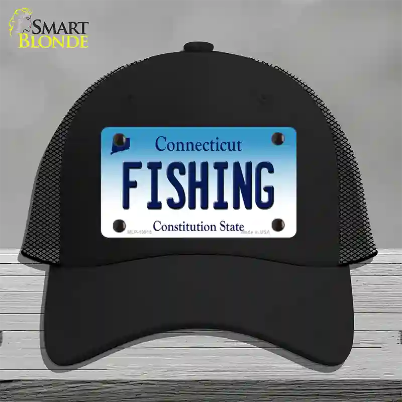 Fishing Connecticut Novelty License Plate Hat Mesh / Black