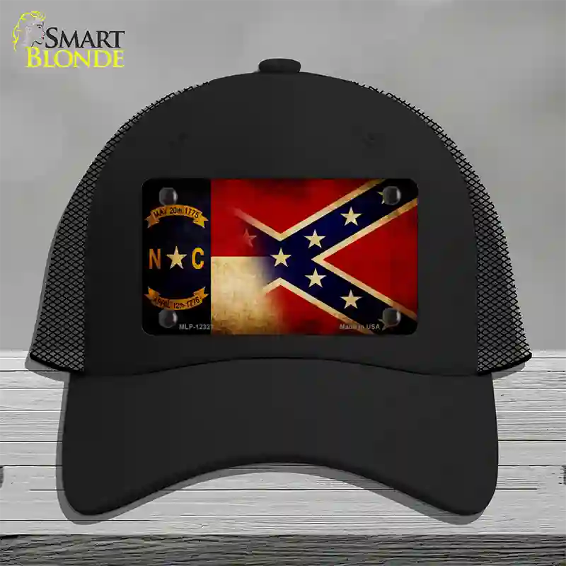 NC | Confederate Flag Novelty License Plate Hat Mesh / Black