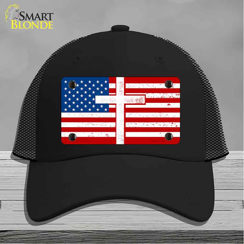 American Flag with Cross Novelty License Plate Hat HAT-MLP-14518