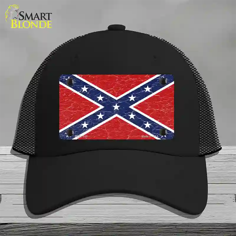 Distressed Confederate Flag Novelty License Plate Hat Mesh / Black