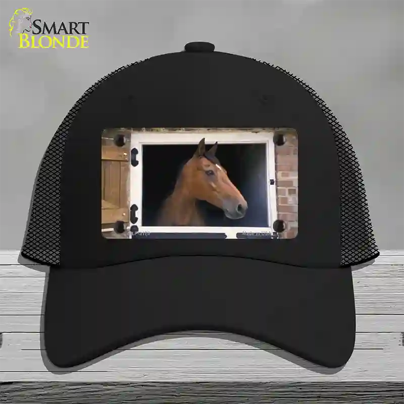 Horse In Barn Novelty License Plate Hat Mesh / Black