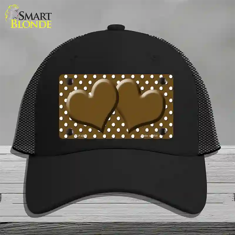 Brown White Polka Dot Center Hearts Novelty License Plate Hat Mesh / Black