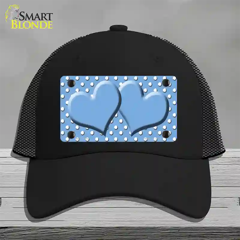 Light Blue White Polka Dot Center Hearts Novelty License Plate Hat Mesh / Black