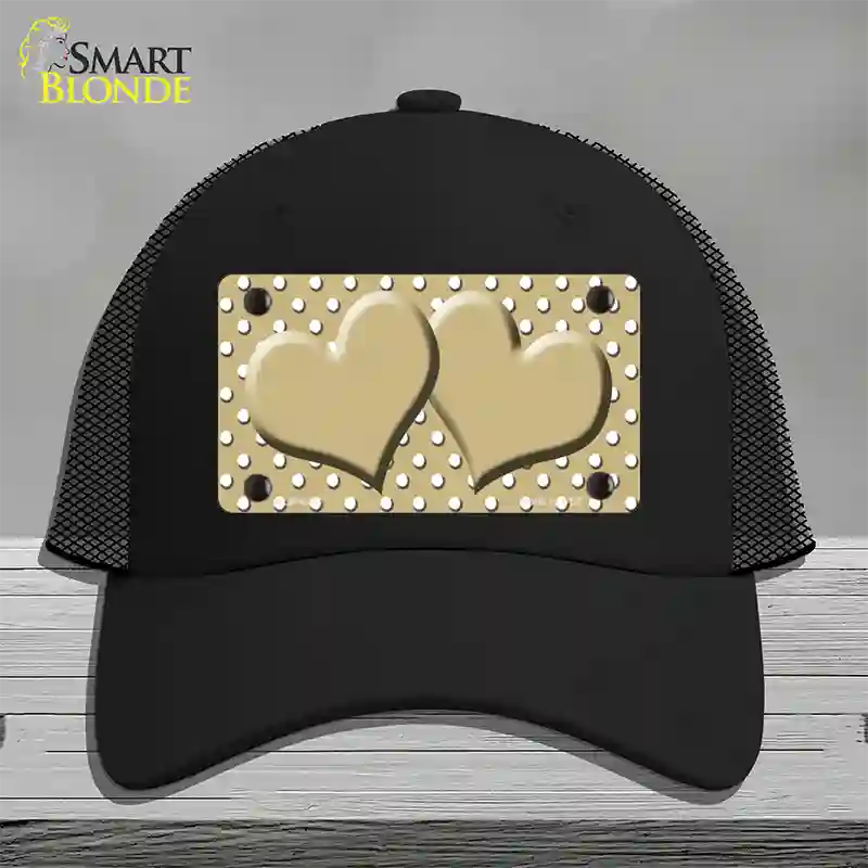 Gold White Polka Dot Center Hearts Novelty License Plate Hat Mesh / Black