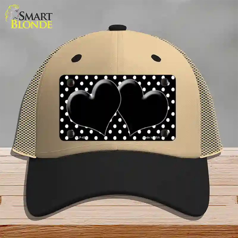 Black White Polka Dot Center Hearts Novelty License Plate Hat Mesh / Khaki|Black