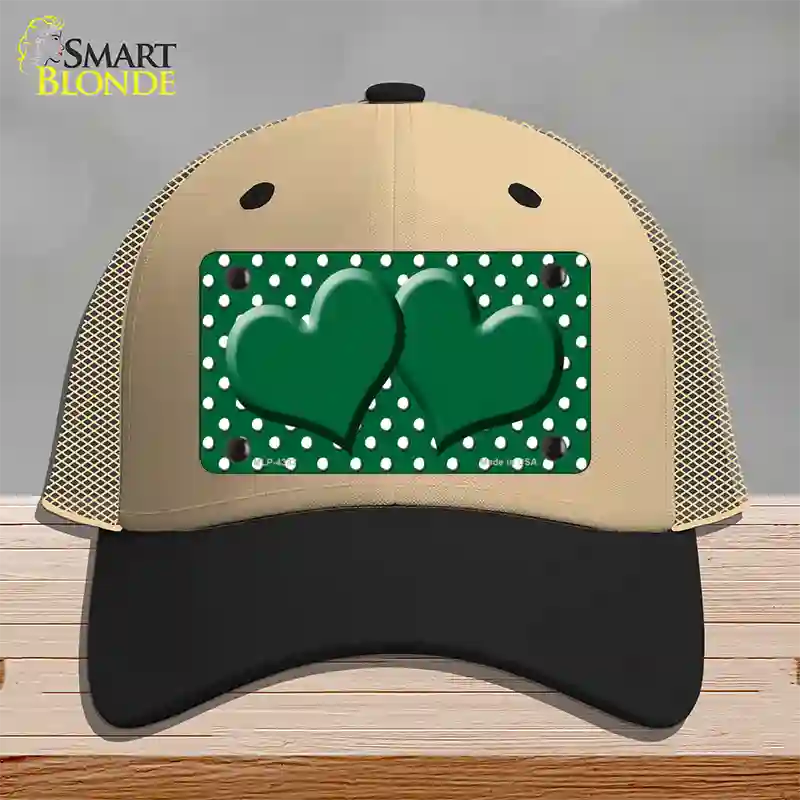 Green White Polka Dot Center Hearts Novelty License Plate Hat Mesh / Khaki|Black
