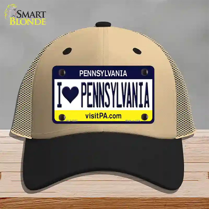 I Love Pennsylvania State Novelty License Plate Hat Mesh / Khaki|Black