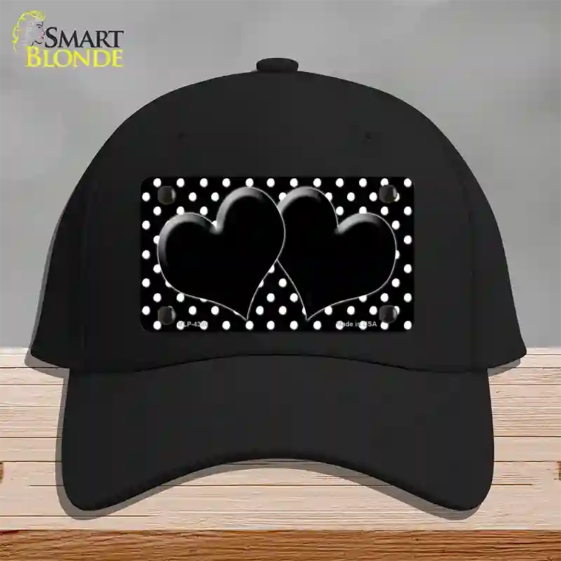 Black White Polka Dot Center Hearts Novelty License Plate Hat Cotton / Black
