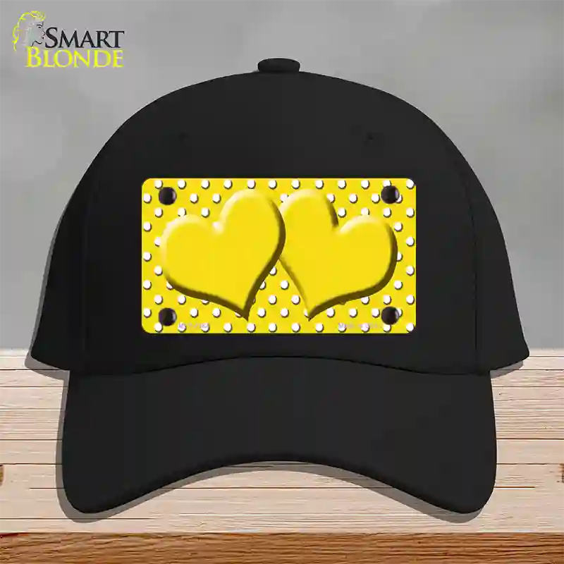 Yellow White Polka Dot Center Hearts Novelty License Plate Hat Cotton / Black