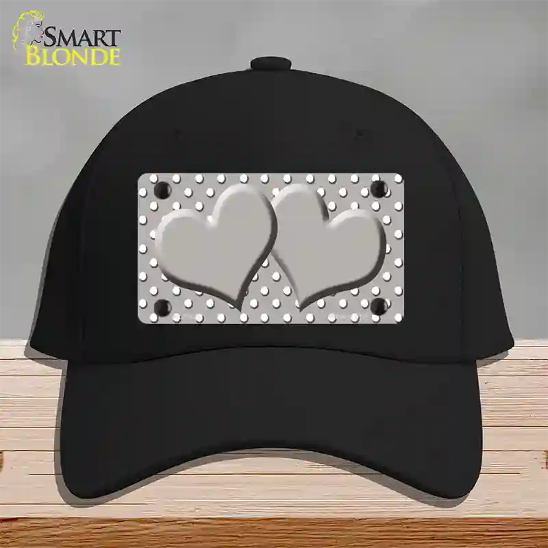 Grey White Polka Dot Center Hearts Novelty License Plate Hat Cotton / Black