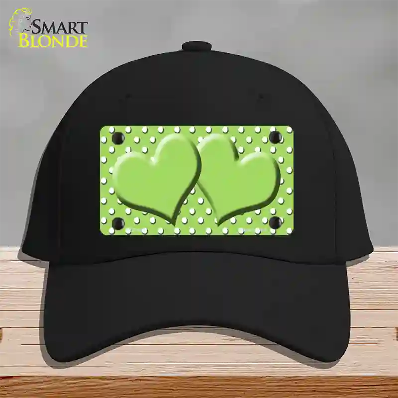 Lime Green White Polka Dot Center Hearts Novelty License Plate Hat Cotton / Black