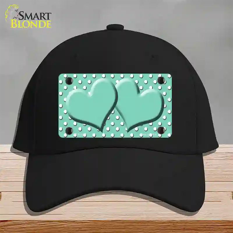 Mint White Polka Dot Center Hearts Novelty License Plate Hat Cotton / Black