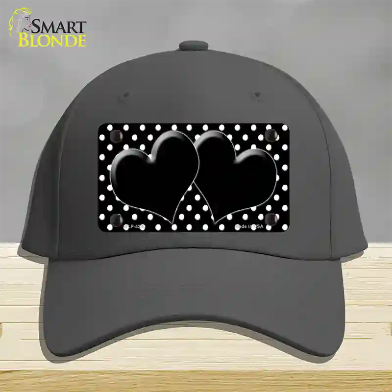 Black White Polka Dot Center Hearts Novelty License Plate Hat Cotton / Charcoal