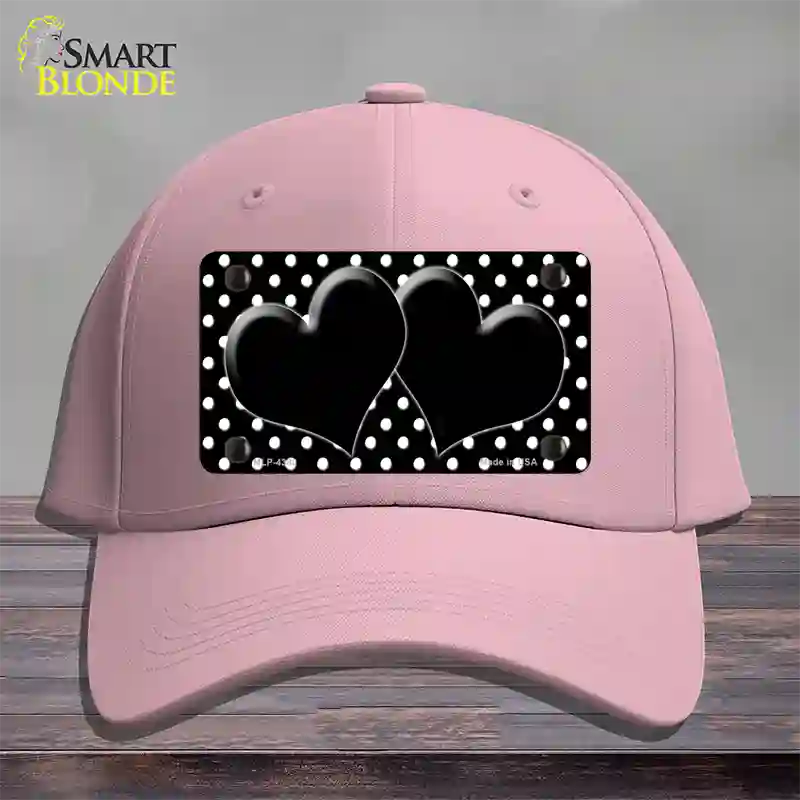 Black White Polka Dot Center Hearts Novelty License Plate Hat Cotton / Pink