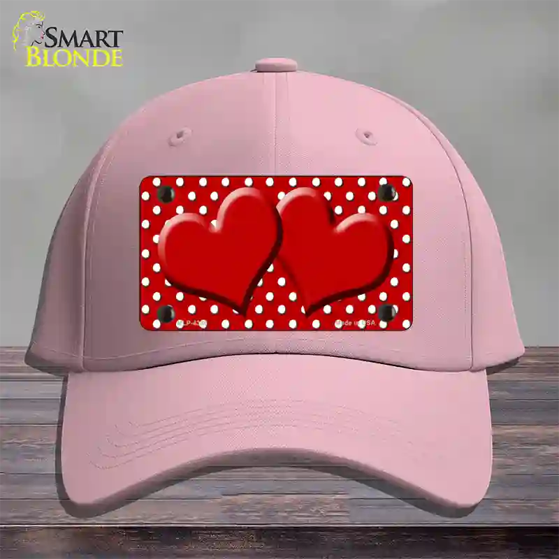 Red White Polka Dot Center Hearts Novelty License Plate Hat Cotton / Pink