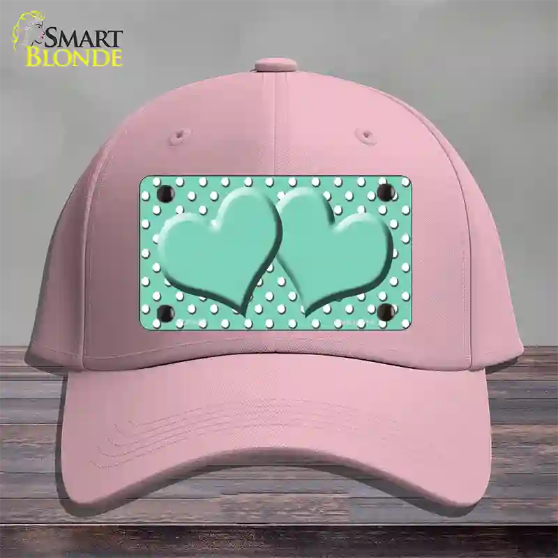 Mint White Polka Dot Center Hearts Novelty License Plate Hat Cotton / Pink