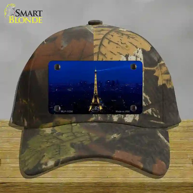 Eiffel Tower Night With City Skyline Novelty License Plate Hat Cotton / Camoflauge