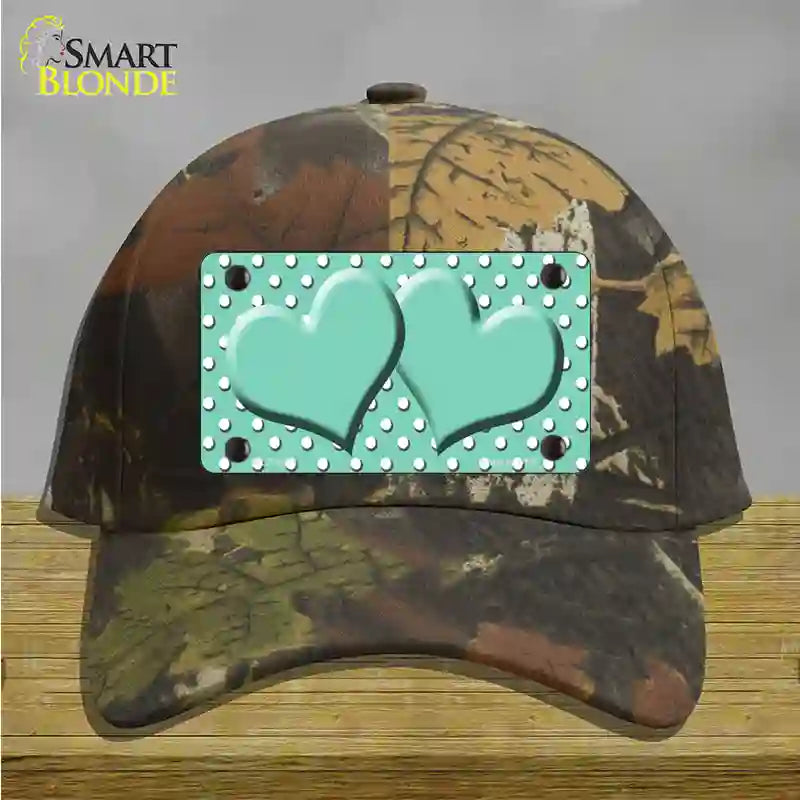 Mint White Polka Dot Center Hearts Novelty License Plate Hat Cotton / Camoflauge