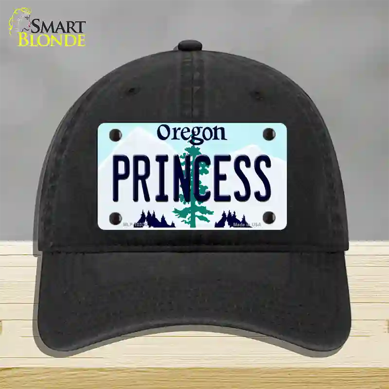 Princess Oregon Novelty License Plate Hat Unconstructed Cotton / Black