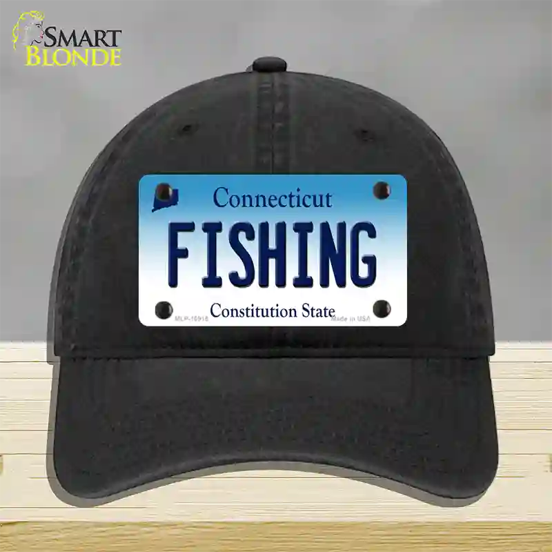 Fishing Connecticut Novelty License Plate Hat Unconstructed Cotton / Black