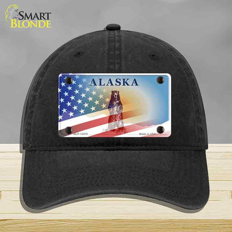 Alaska Bear with American Flag Novelty License Plate Hat HAT-MLP-12478
