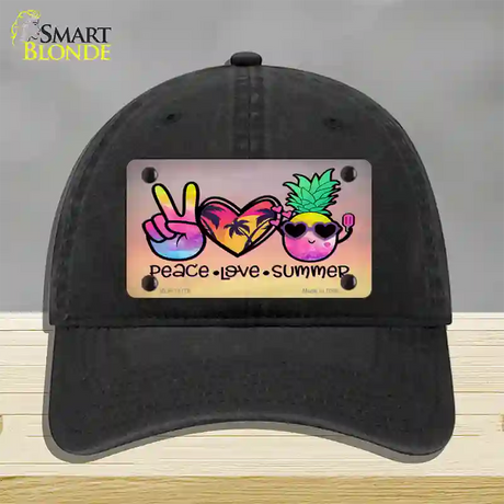 Peace Love Summer Novelty License Plate Hat Unconstructed Cotton / Black