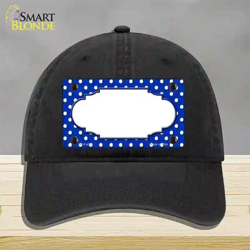 Scallop Blue White Polka Dot Novelty License Plate Hat Unconstructed Cotton / Black