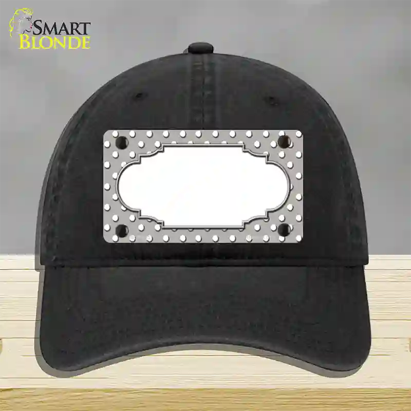 Scallop Grey White Polka Dot Novelty License Plate Hat Unconstructed Cotton / Black