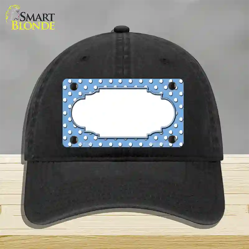 Scallop Light Blue White Polka Dot Novelty License Plate Hat Unconstructed Cotton / Black