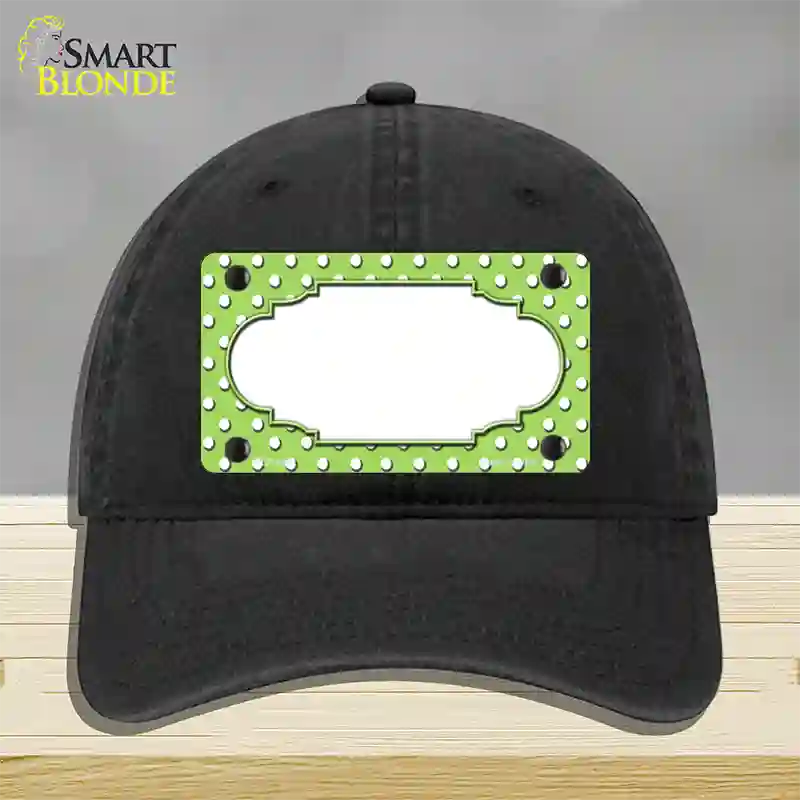 Scallop Lime Green White Polka Dot Novelty License Plate Hat Unconstructed Cotton / Black