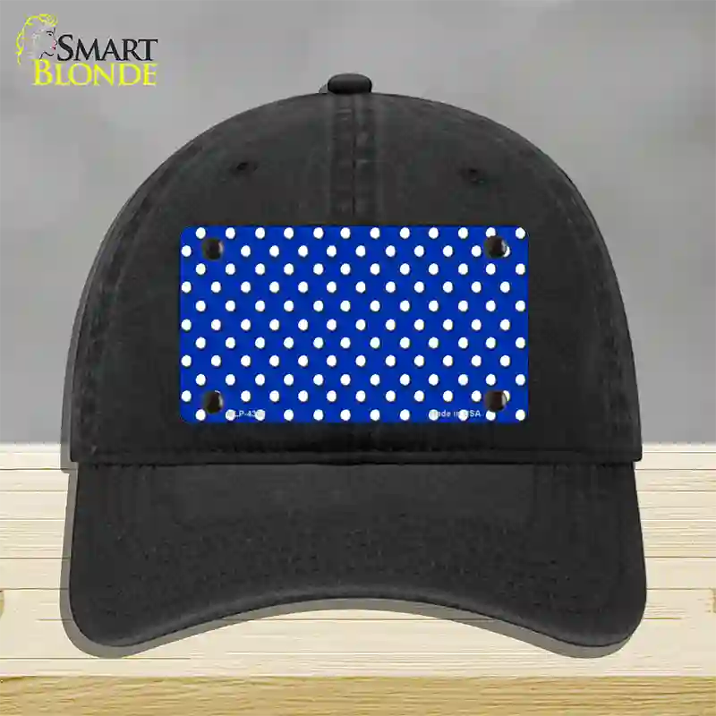 Blue Polka Dot Novelty License Plate Hat Unconstructed Cotton / Black