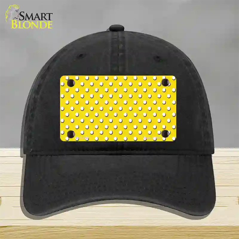 Yellow Polka Dot Novelty License Plate Hat Unconstructed Cotton / Black