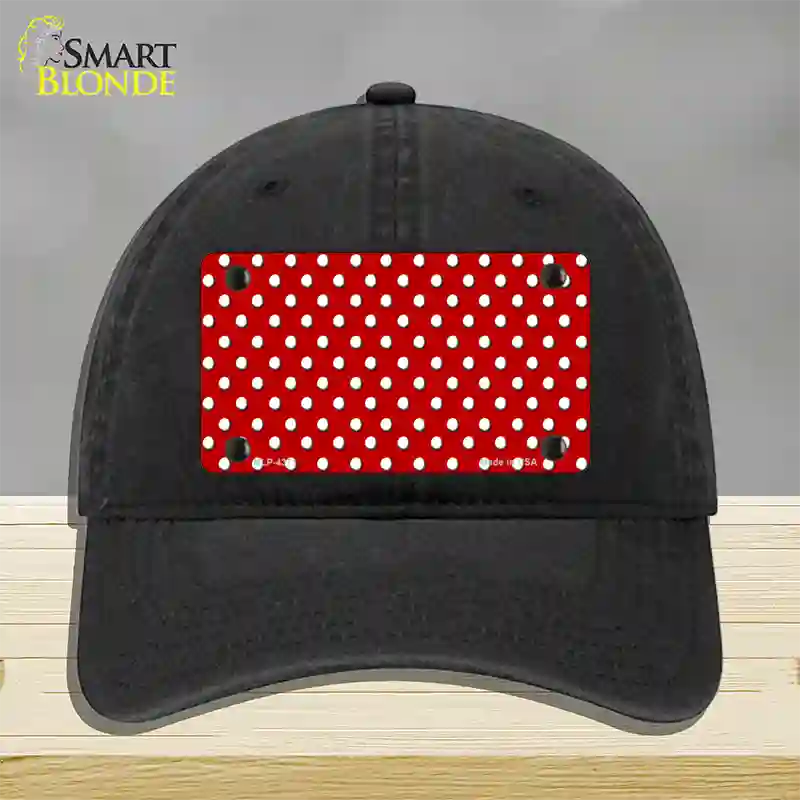 Red Polka Dot Novelty License Plate Hat Unconstructed Cotton / Black