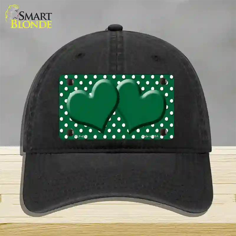 Green White Polka Dot Center Hearts Novelty License Plate Hat Unconstructed Cotton / Black