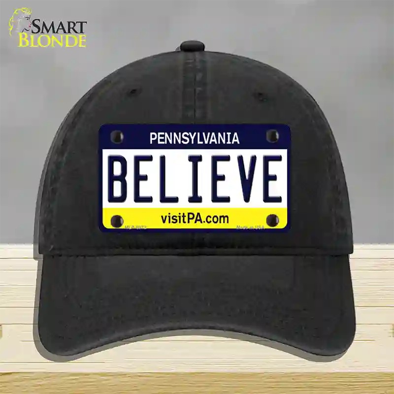 Believe Pennsylvania State Novelty License Plate Hat Unconstructed Cotton / Black