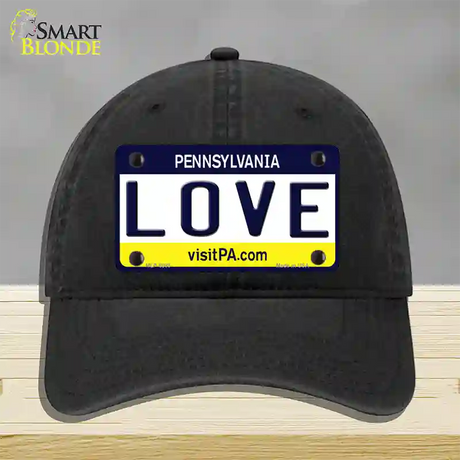 Love Pennsylvania State Novelty License Plate Hat Unconstructed Cotton / Black