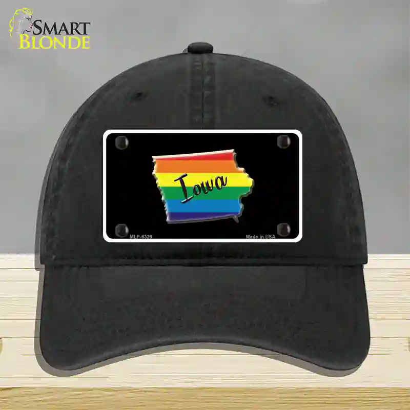 Iowa Rainbow Novelty License Plate Hat Unconstructed Cotton / Black