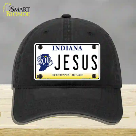 Jesus Indiana Novelty License Plate Hat Unconstructed Cotton / Black
