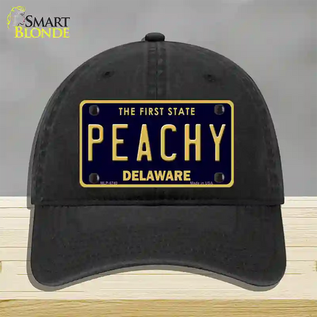 Peachy Delaware Novelty License Plate Hat Unconstructed Cotton / Black