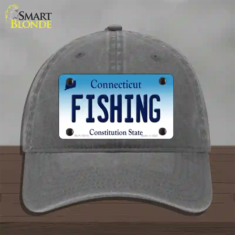 Fishing Connecticut Novelty License Plate Hat Unconstructed Cotton / Charcoal
