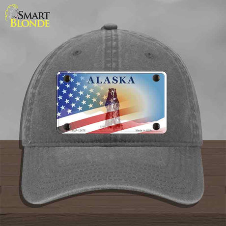 Alaska Bear with American Flag Novelty License Plate Hat HAT-MLP-12478