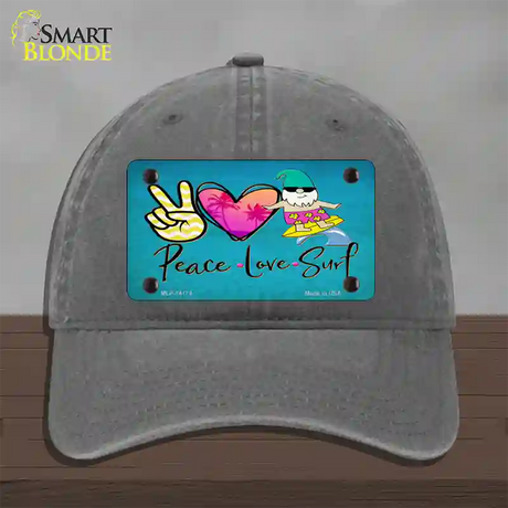Peace Love Surf Novelty License Plate Hat Unconstructed Cotton / Charcoal