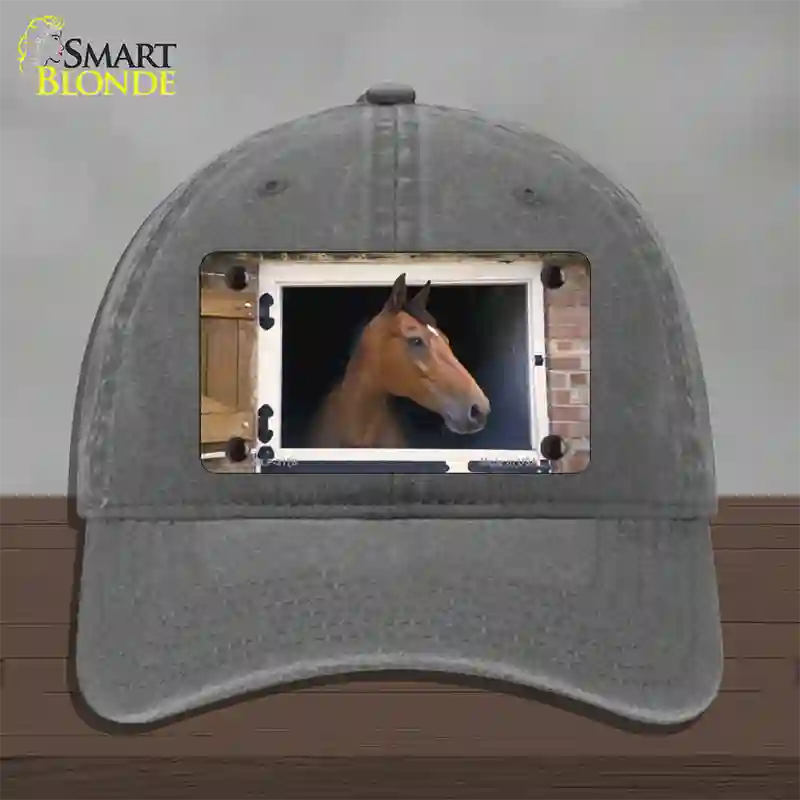 Horse In Barn Novelty License Plate Hat Unconstructed Cotton / Charcoal