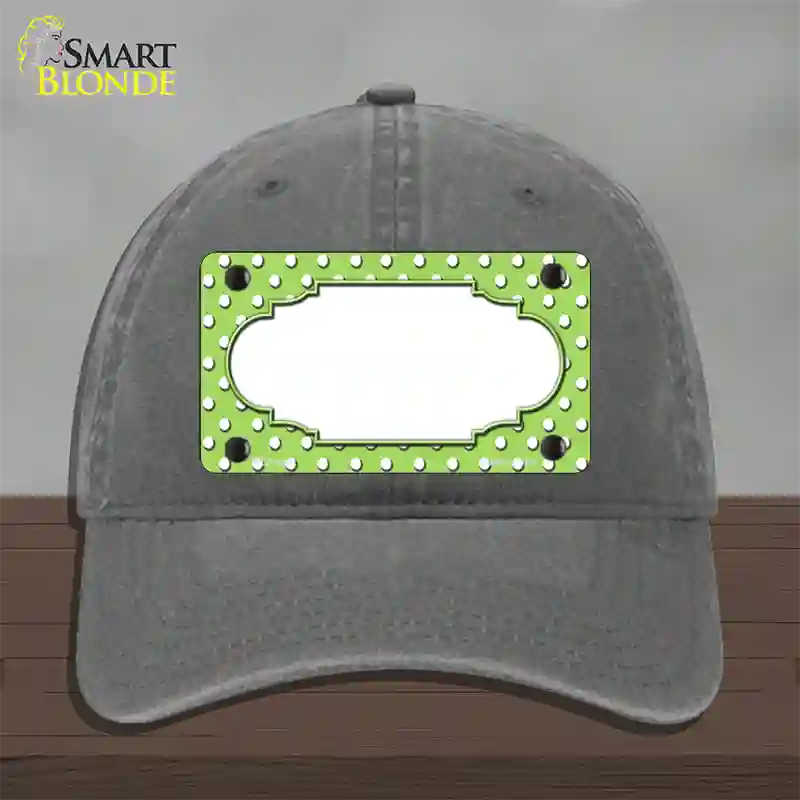 Scallop Lime Green White Polka Dot Novelty License Plate Hat Unconstructed Cotton / Charcoal