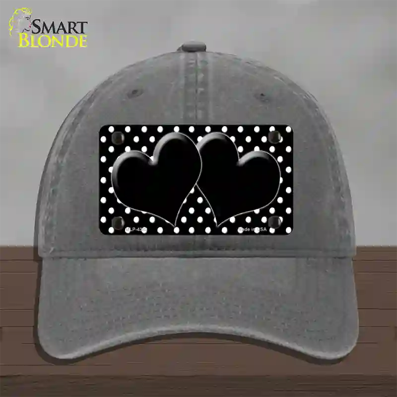 Black White Polka Dot Center Hearts Novelty License Plate Hat Unconstructed Cotton / Charcoal