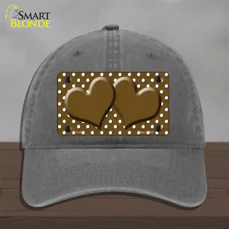 Brown White Polka Dot Center Hearts Novelty License Plate Hat Unconstructed Cotton / Charcoal